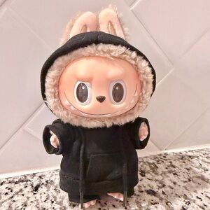 Labubu Doll Black Hoodie & Shorts Outfit-Doll Clothing, Urban Streetwear